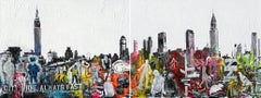 City Wide, Always Fast by Linda Zacks, mixed media diptych