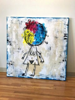 HAPPY SAD ANGRY HORNY by Linda Zacks, mixed media on canvas 2016