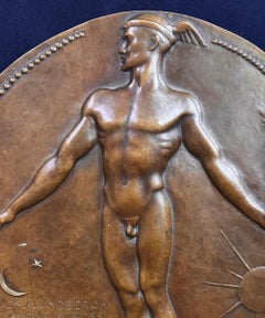 "Lindbergh Commemoration", Large, Rare Sculptural Relief with Nude Male by Lee