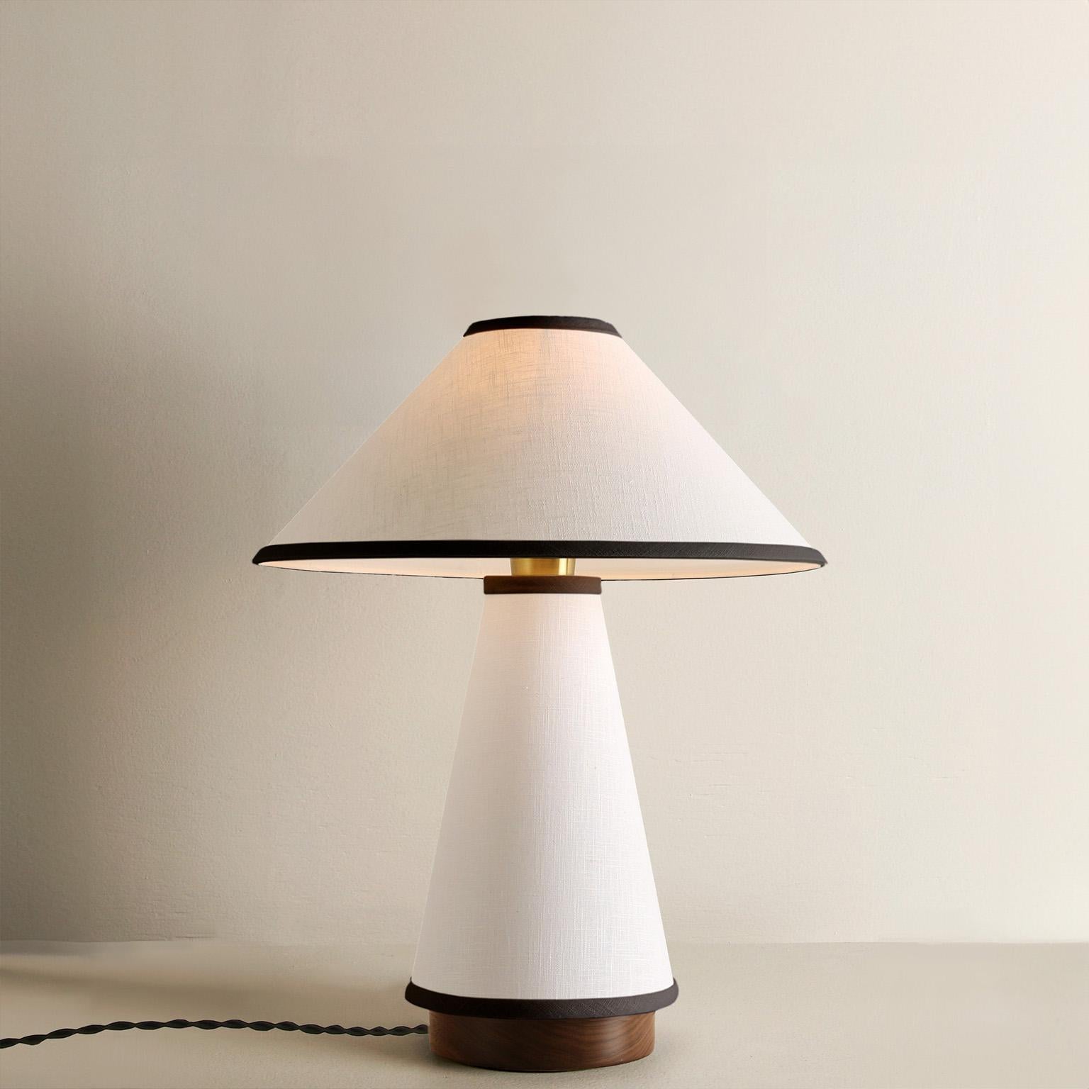 American Linden Table Lamp Short, with Cream Linen and Black Trim by Studio DUNN For Sale