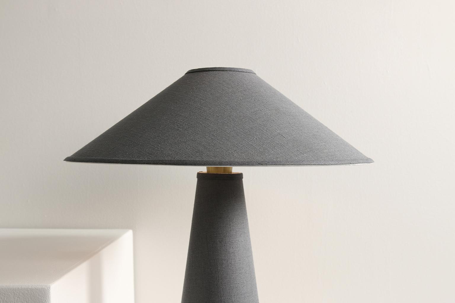 Mid-Century Modern Linden Table Lamp with Contemporary Black Linen Shades by Studio DUNN For Sale