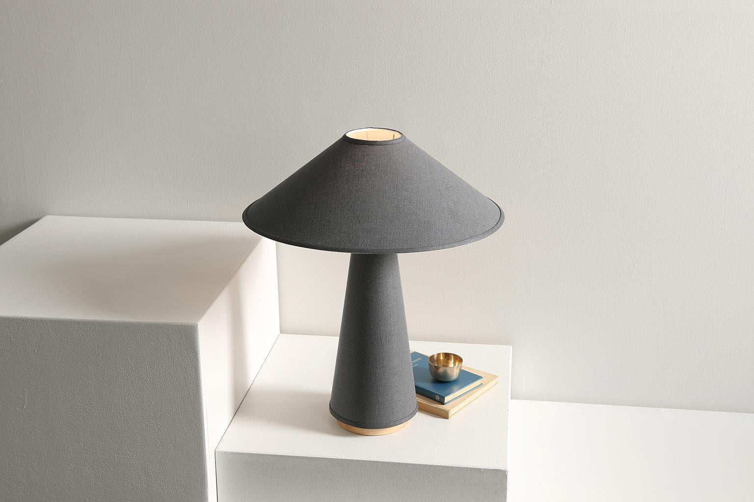 American Linden Table Lamp with Contemporary Charcoal Linen Shades by Studio DUNN