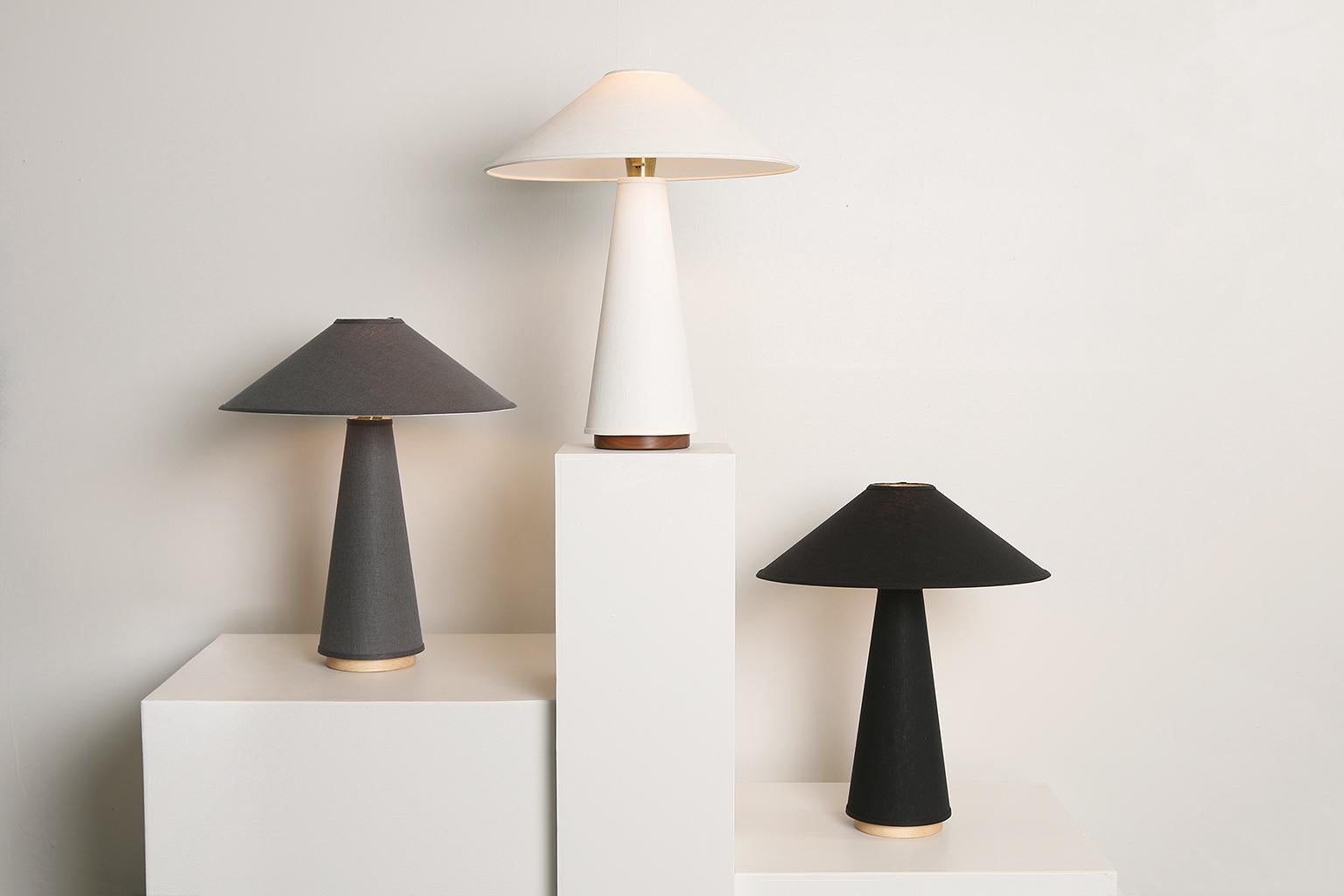 Hand-Crafted Linden Table Lamp with Contemporary Charcoal Linen Shades by Studio DUNN