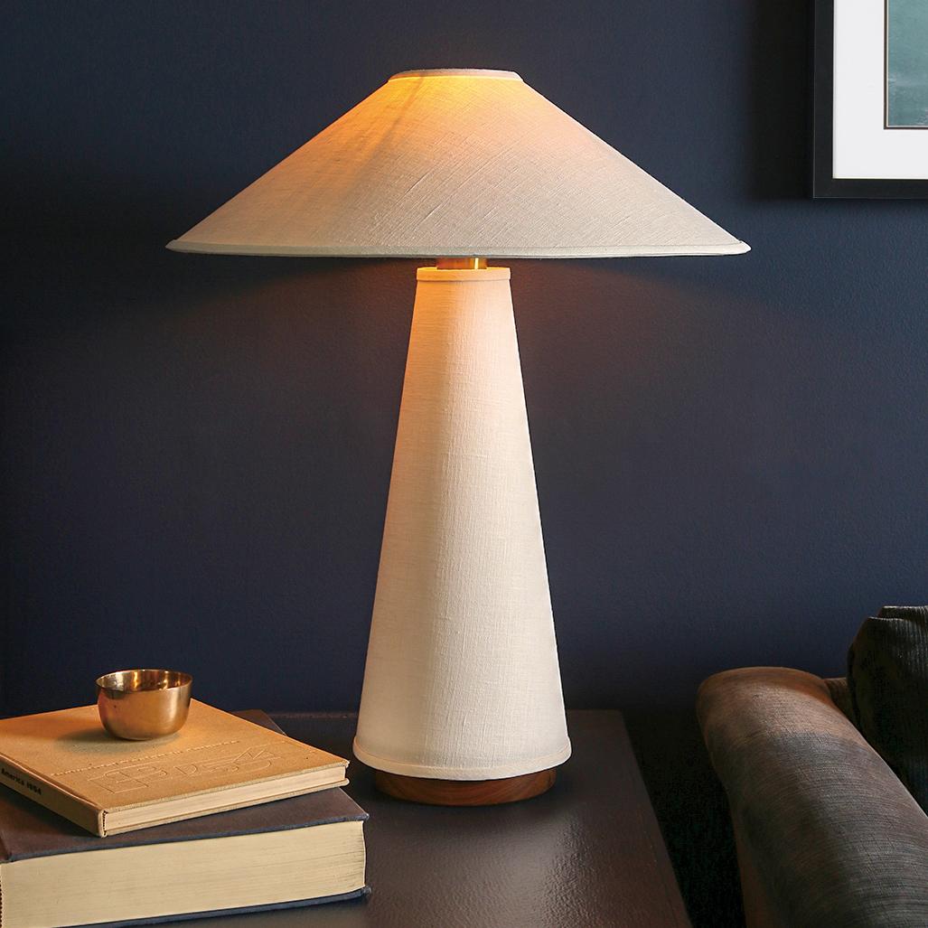 Mid-Century Modern Linden Table Lamp with Contemporary Linen Shades by Studio Dunn For Sale
