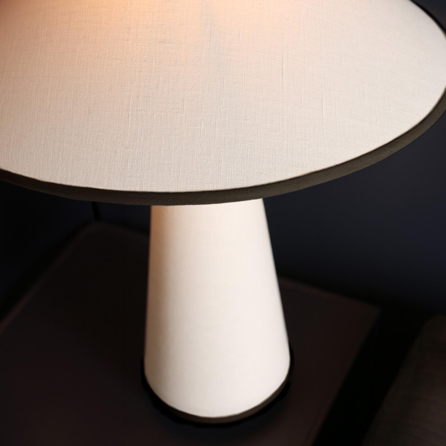 Hand-Crafted Linden Table Lamp with Cream Linen and Black Trim by Studio Dunn For Sale