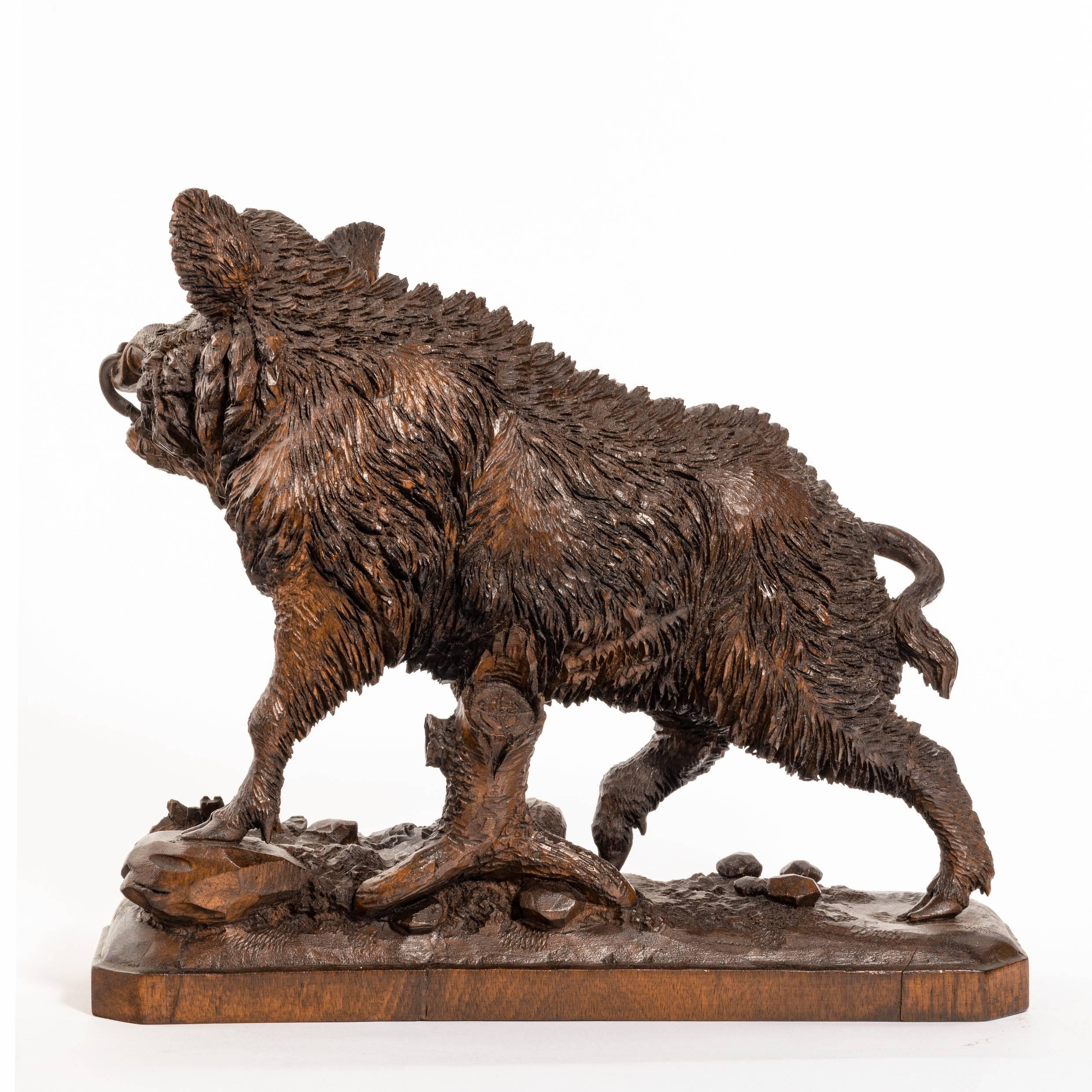 Swiss Linden Wood ‘Black Forest’ Model of a Wild Boar