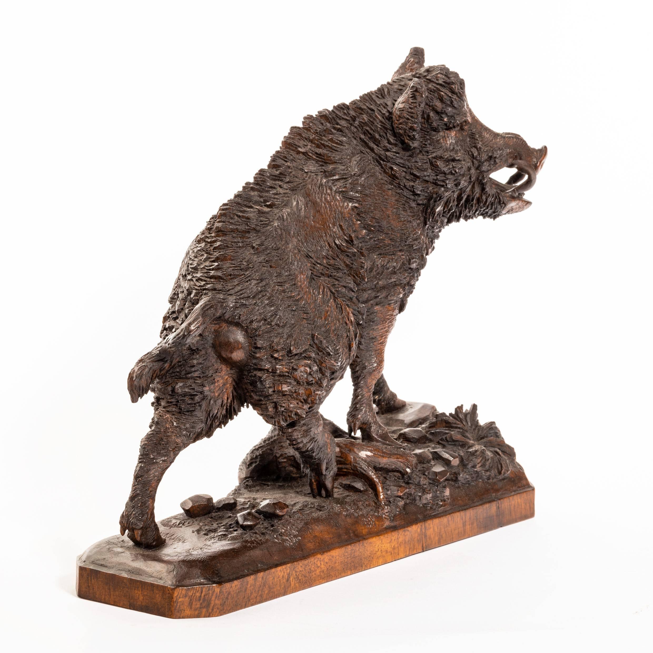 Late 19th Century Linden Wood ‘Black Forest’ Model of a Wild Boar