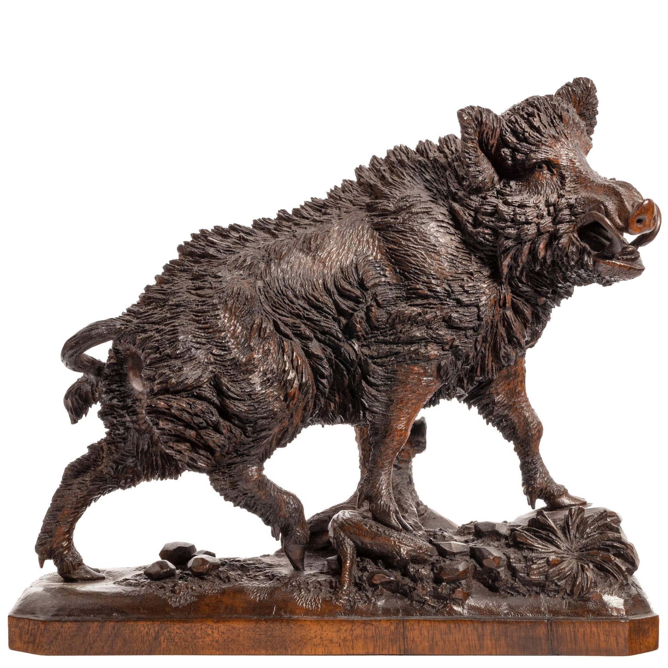 Linden Wood ‘Black Forest’ Model of a Wild Boar