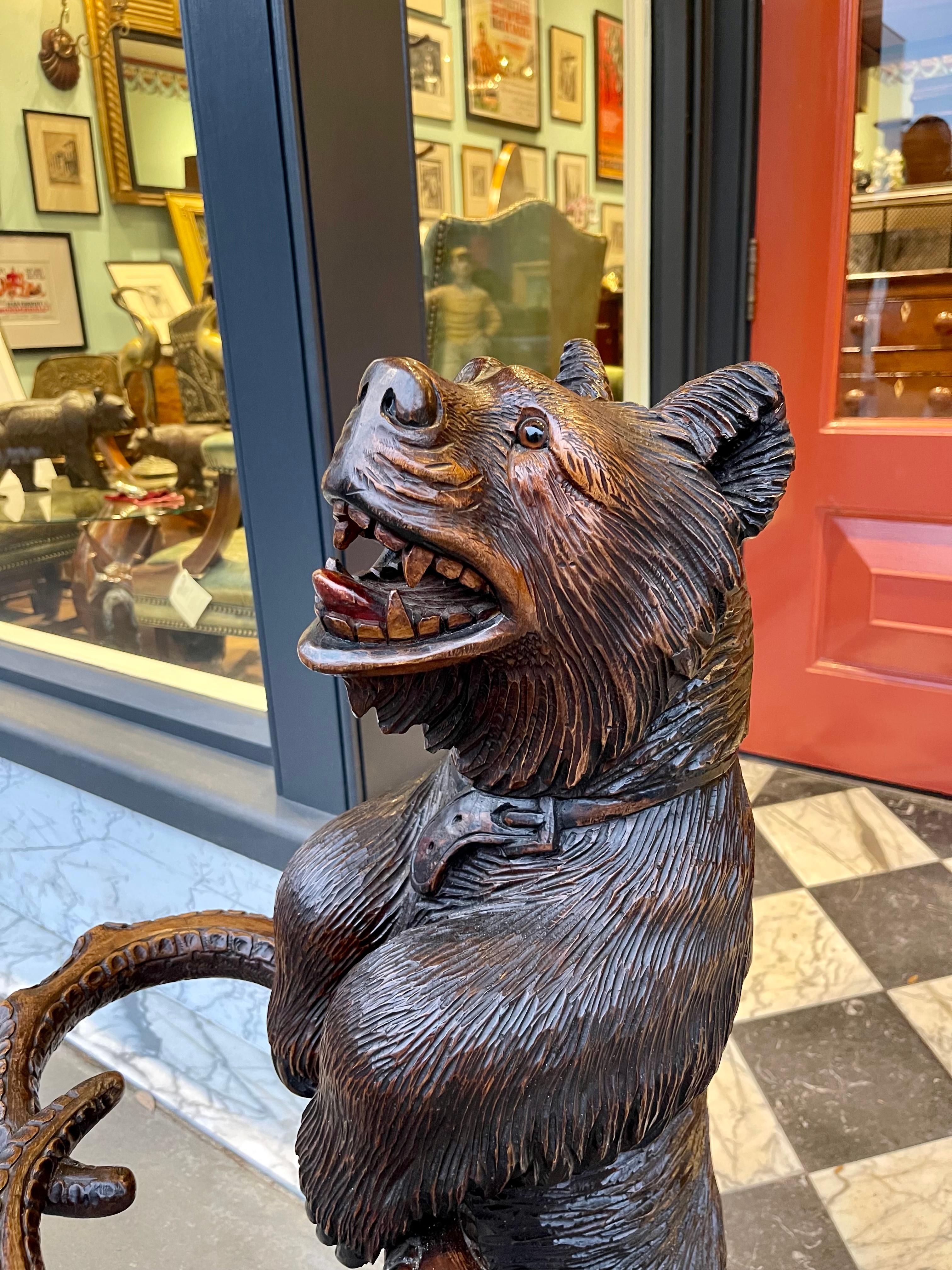 Linden Wood Umbrella Stand in Form of a Standing Bear on Base Late 19th Century 2