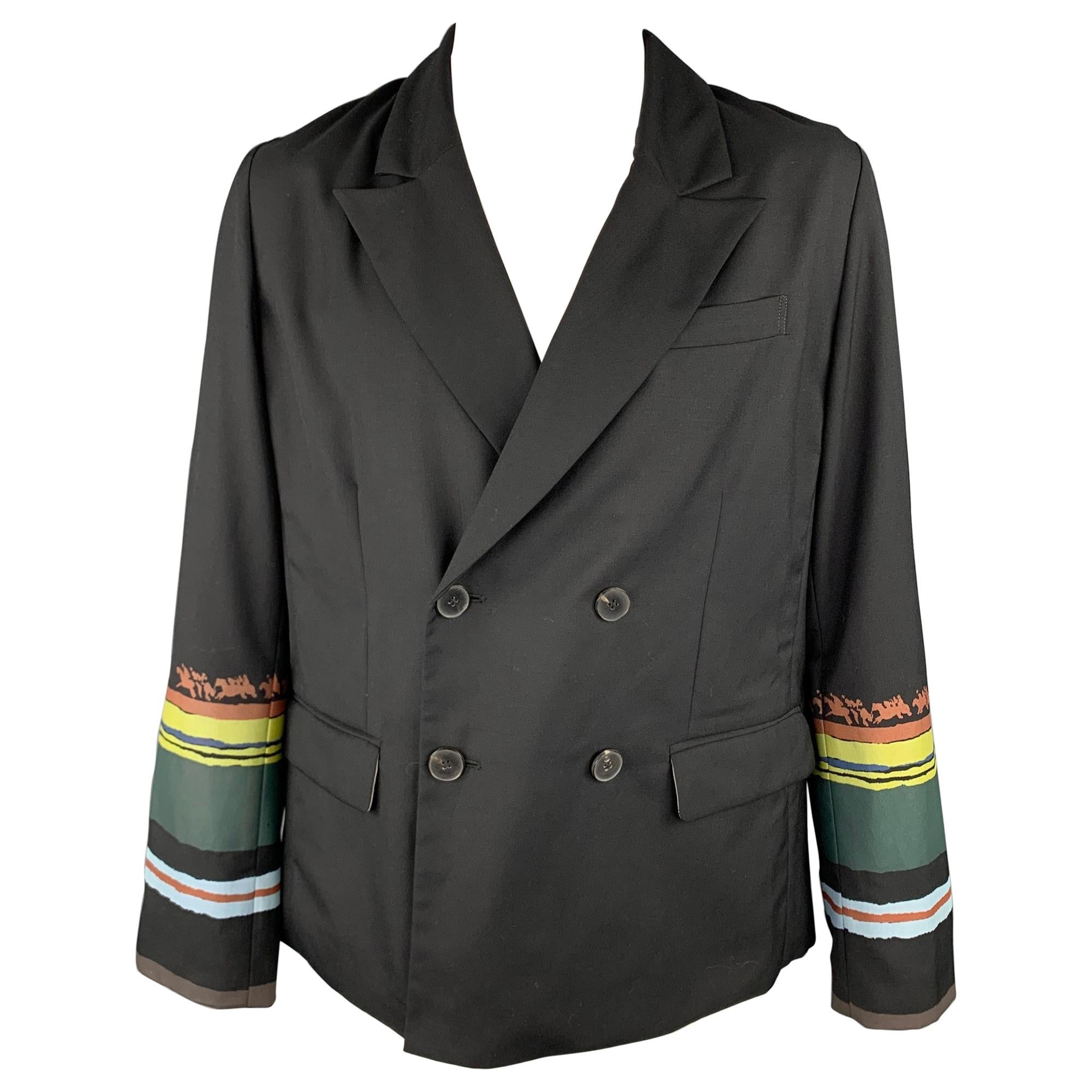 LINDER Size 40 Black Wool / Polyester Peak Lapel Double Breasted Jacket
