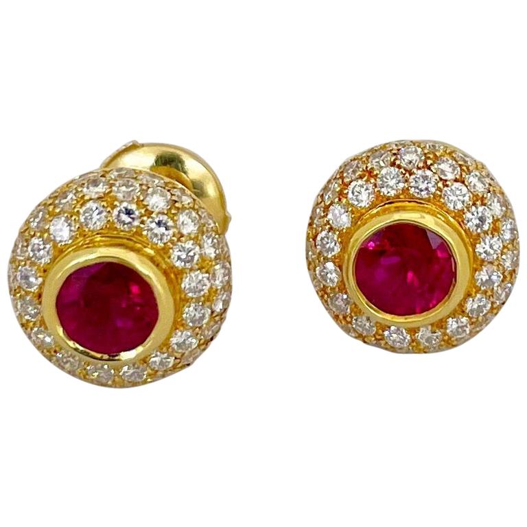 Linderman 18 Karat Gold 1.48 Carat Ruby and 1.37 Carat Diamonds Stud Earrings