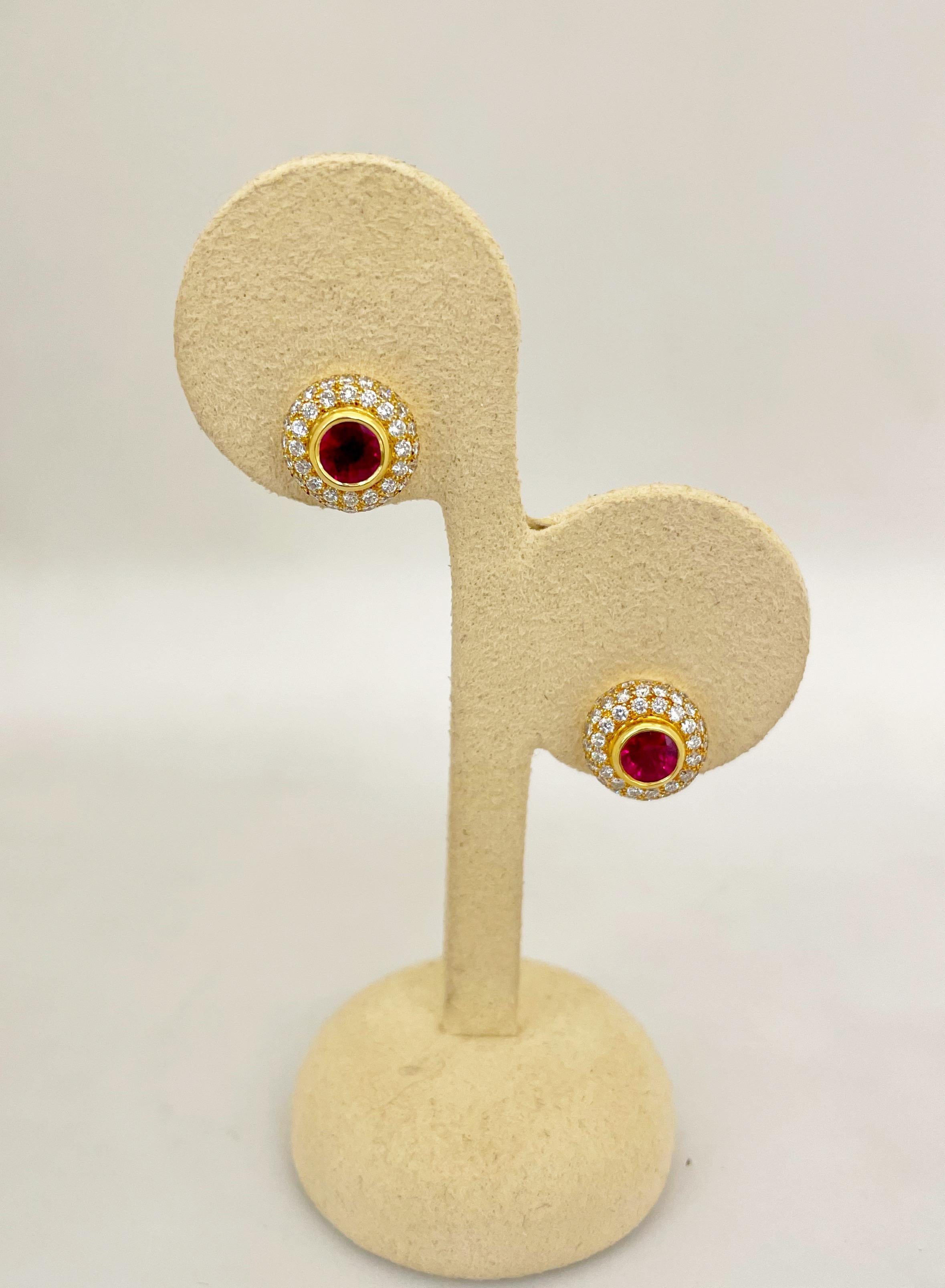 Modern Linderman 18 Karat Gold 1.48 Carat Ruby and 1.37 Carat Diamonds Stud Earrings