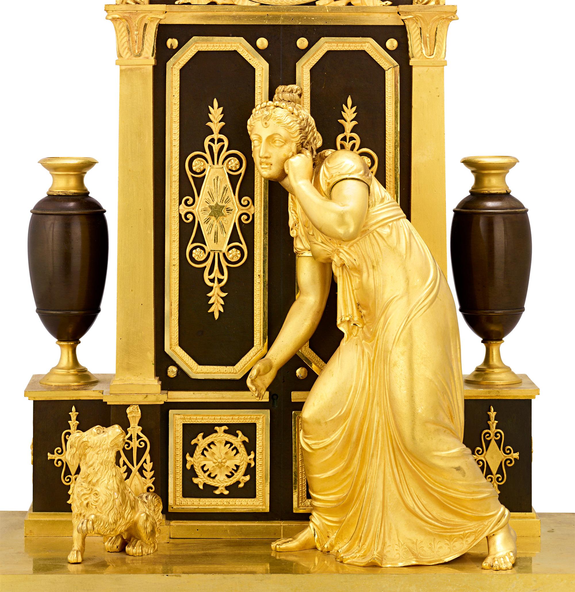 Gilt L'indiscrète French Empire Mantel Clock by Claude Galle