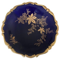 Antique Lindner Fine German Porcelain Cobalt Blue Decorative Plate with Gold Finish