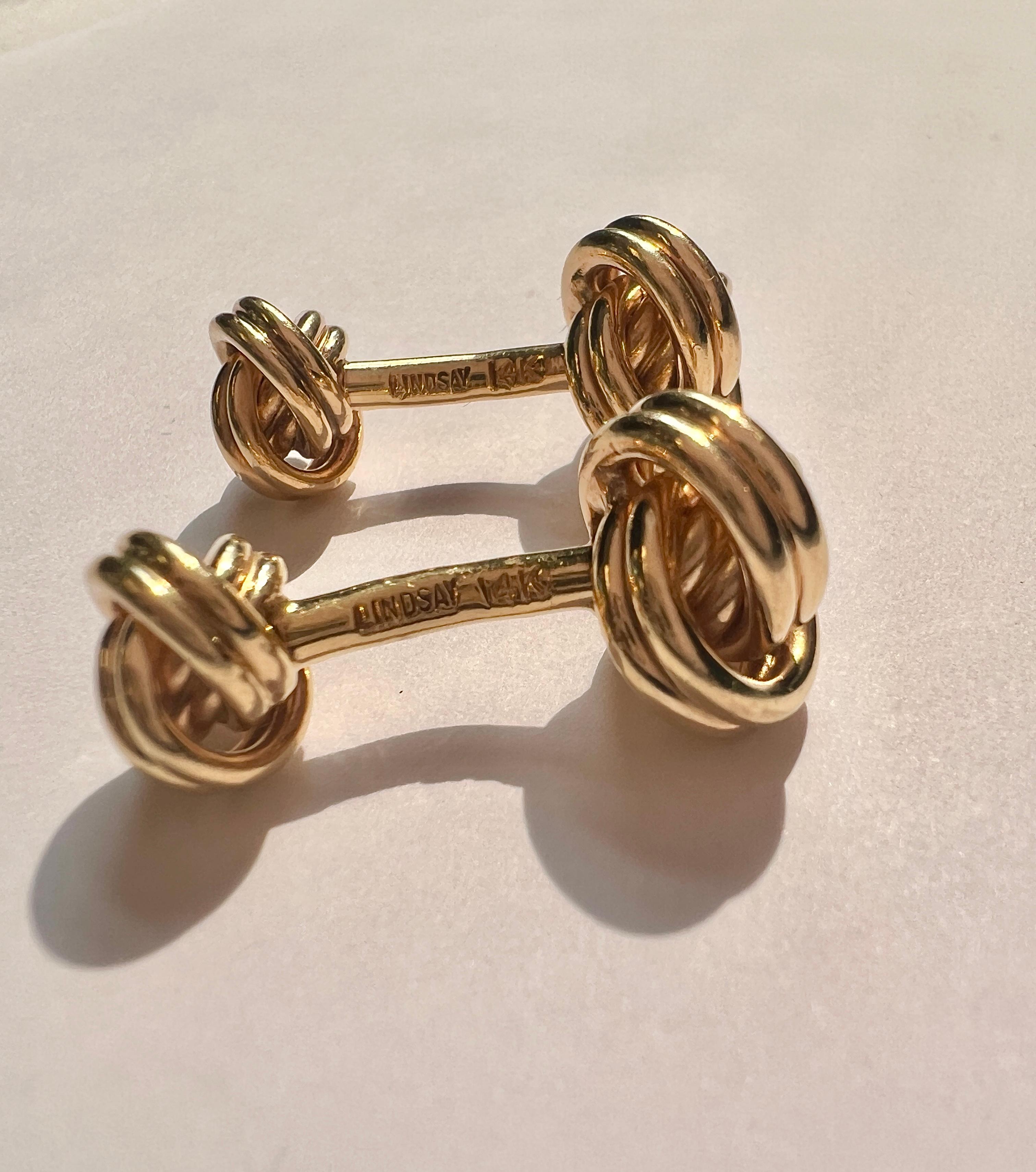 Lindsay 14k Gold Knot Cufflinks 

Metal: 14k yellow gold
Weight: 17.7 grams
Marked: Lindsay 14k 

In excellent condition
