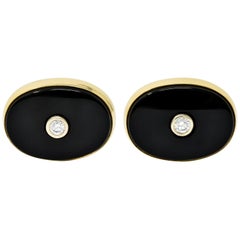 Lindsay & Co. Retro Diamond Onyx 14 Karat Gold Cufflinks