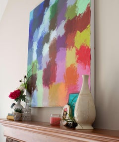 Hex-2, Original Signed Contemporary Colorful Geometric Abstract Grid Painting