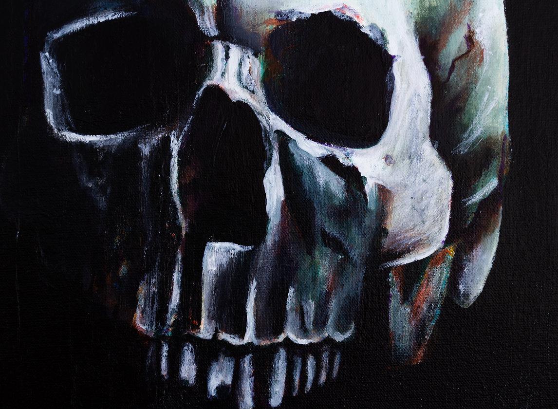 Skull, Original Signed Contemporary Black and Green Acrylic Painting on Canvas For Sale 1