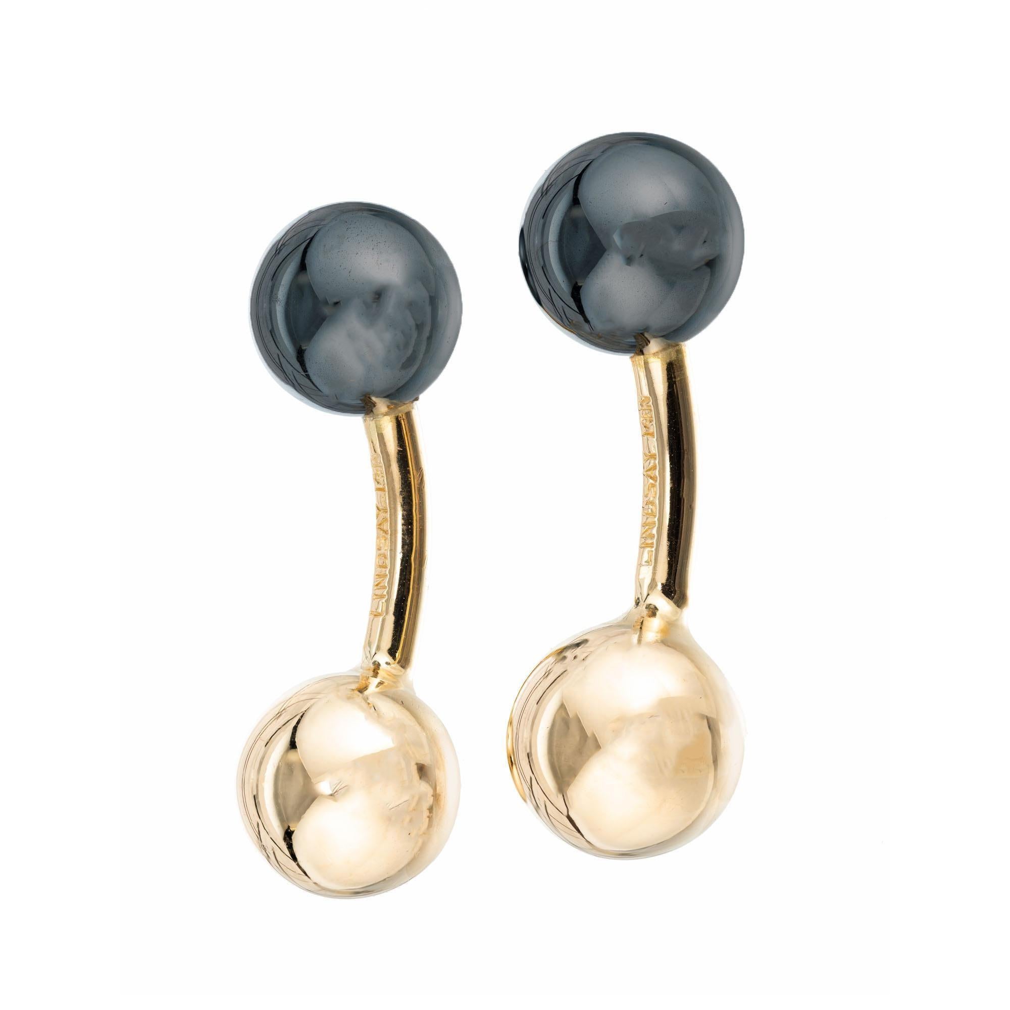 Men's Lindsay Hematite Yellow Gold Double Sided Cufflinks For Sale