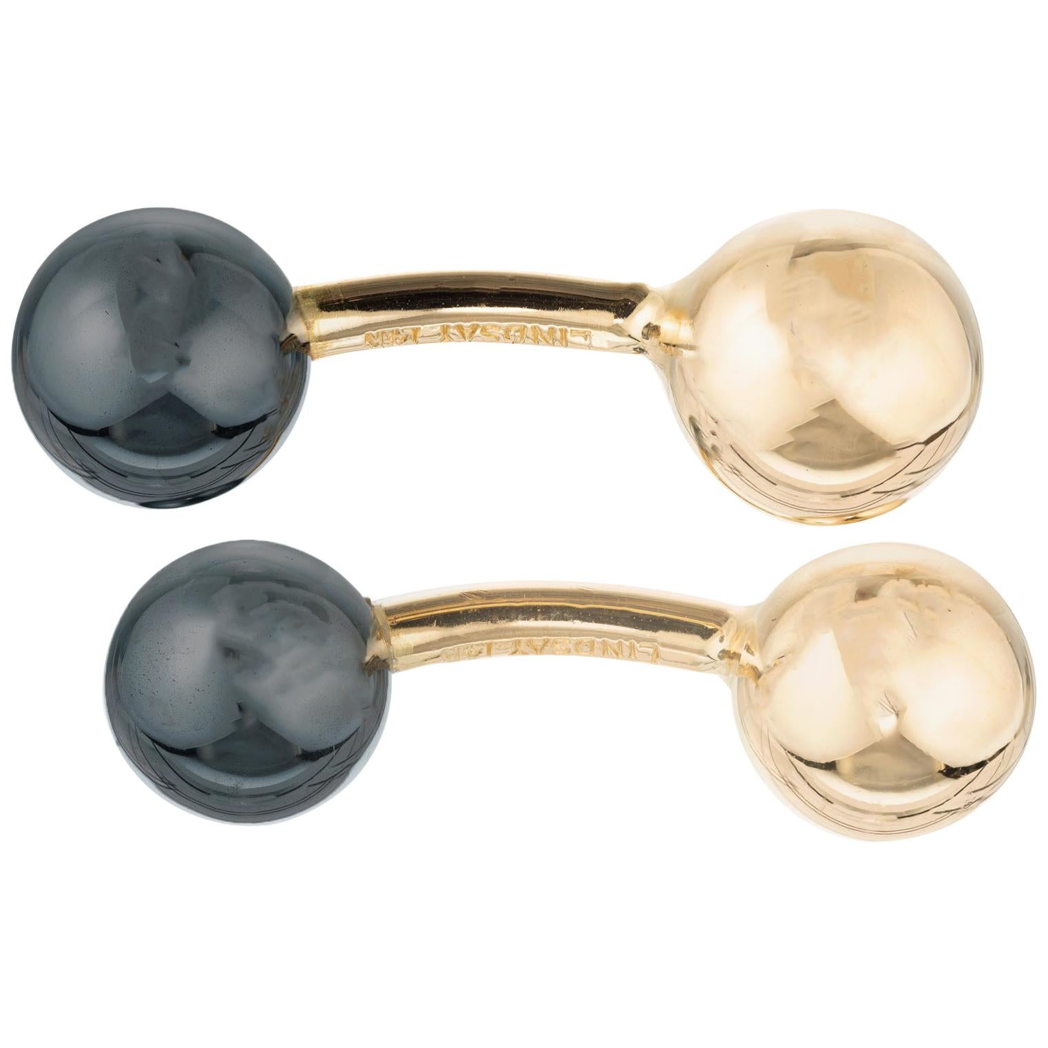 Lindsay Hematite Yellow Gold Double Sided Cufflinks For Sale