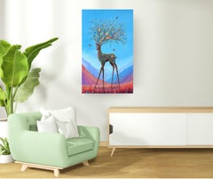 Floral Fawn - original surrealistisches Gemälde - zeitgenössisches Landschaftskunstwerk