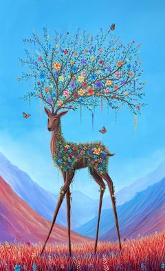 Floral Fawn - original surrealistisches Gemälde - zeitgenössisches Landschaftskunstwerk