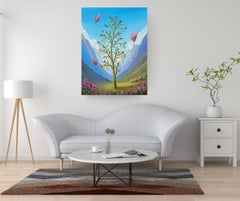 Cosecha de primavera - pintura surrealista original - obra de arte paisaje contemporáneo