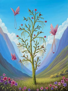 Cosecha de primavera - pintura surrealista original - obra de arte paisaje contemporáneo