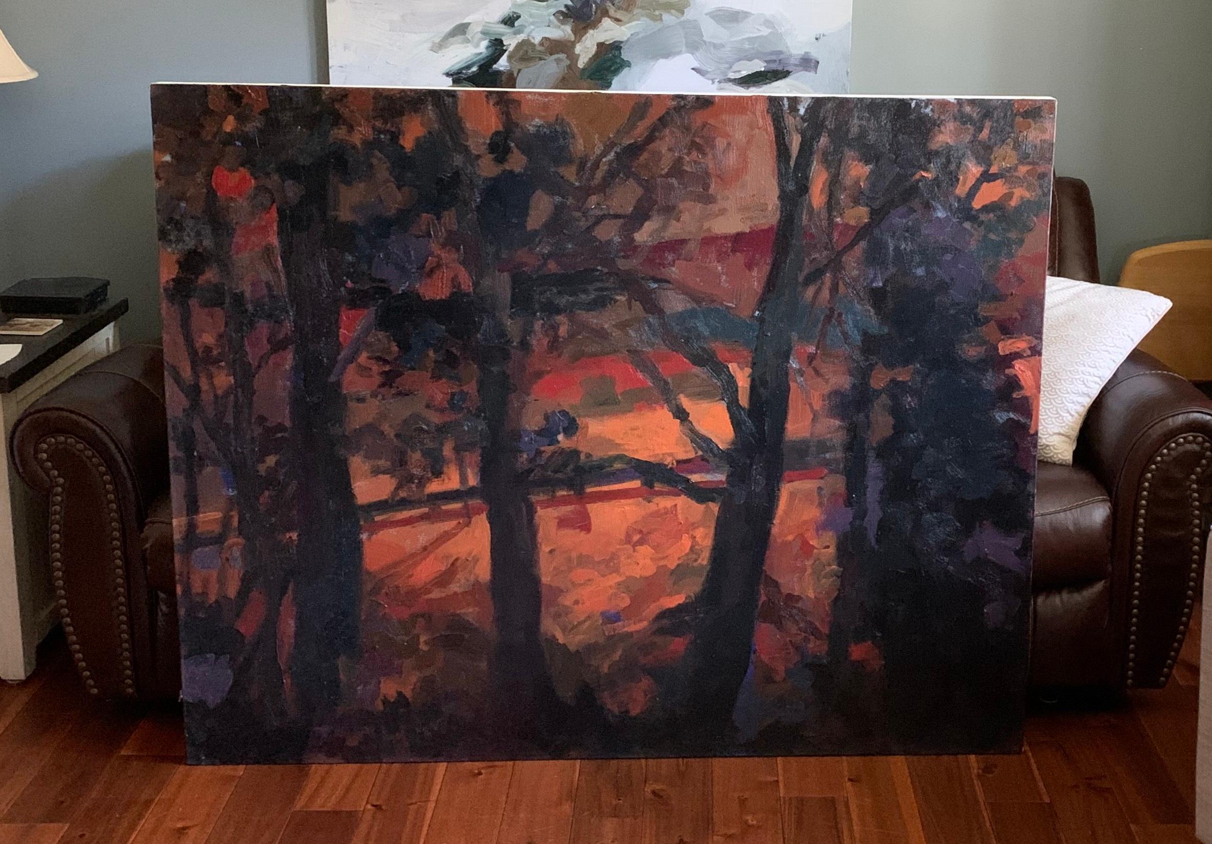 Nightlight I, peinture de paysage impressionniste abstraite contemporaine originale - Impressionnisme abstrait Painting par Lindsay Mueller