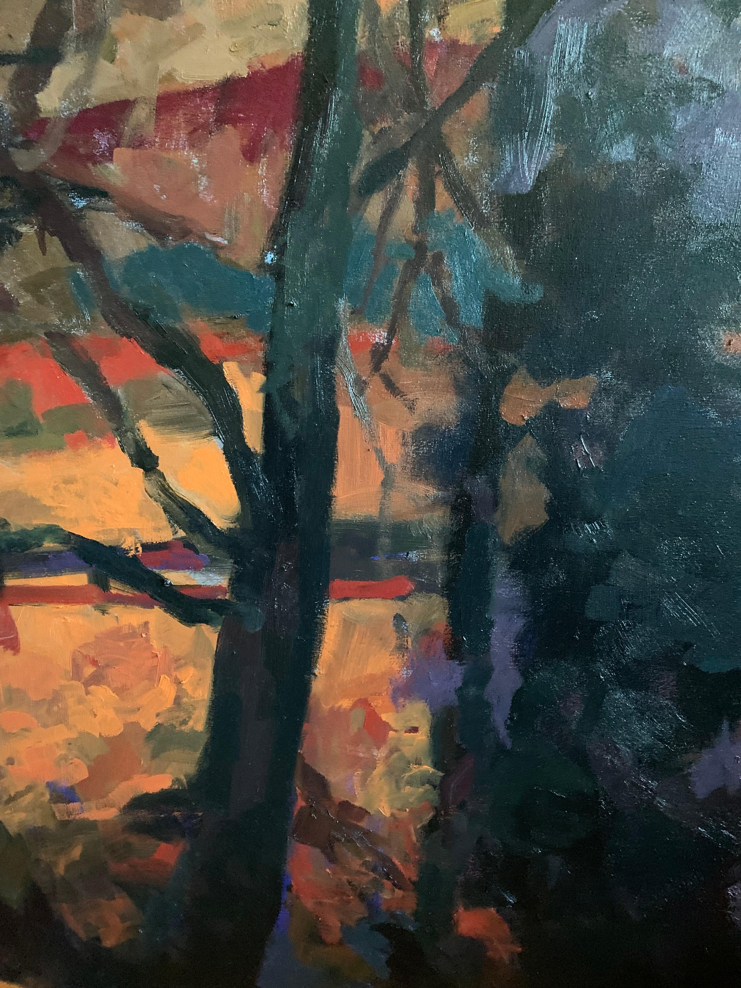 Nightlight I, peinture de paysage impressionniste abstraite contemporaine originale en vente 1