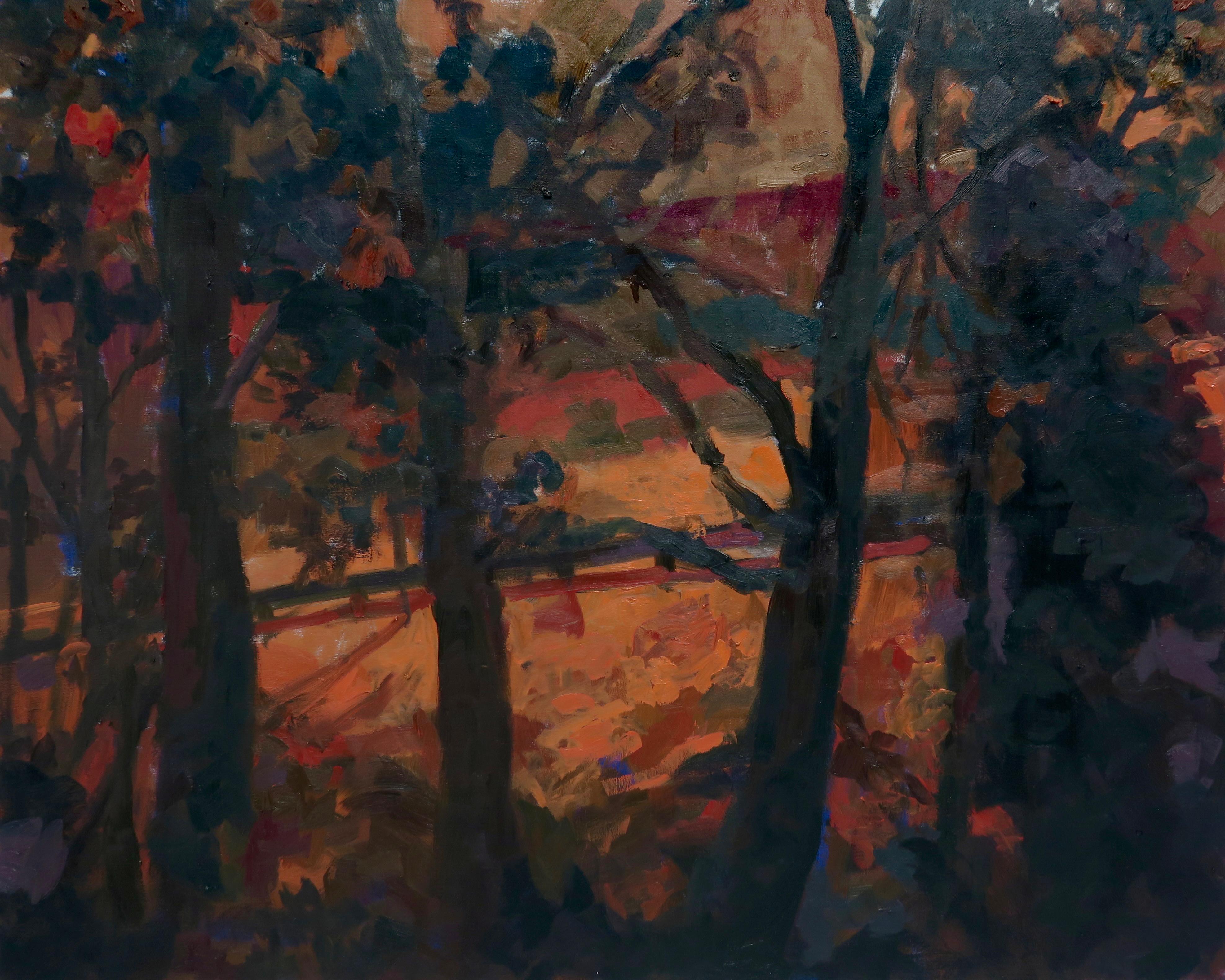 Nightlight I, peinture de paysage impressionniste abstraite contemporaine originale - Painting de Lindsay Mueller