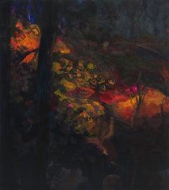 Nightlight II, peinture de paysage impressionniste abstraite contemporaine originale