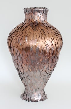 "Armored Amphora", Contemporary, Mixed Media, Ceramic Sculpture, Copper