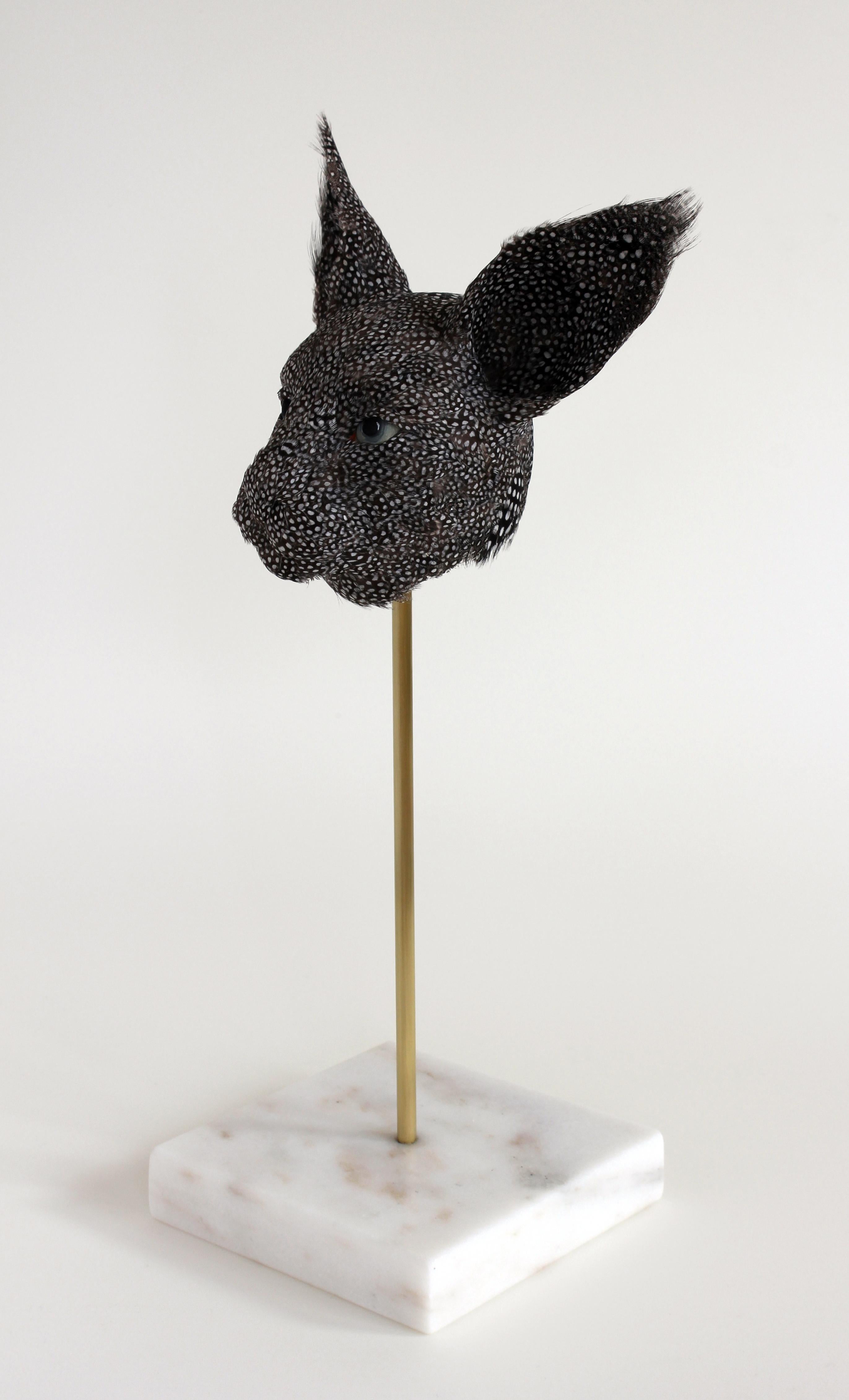 Lindsay Pichaske Figurative Sculpture - "Cleo" Contemporary, Ceramic, Mixed Media, Sculpture, Marble Base, Brass Rod