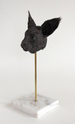 "Cleo" Contemporary, Ceramic, Mixed Media, Sculpture, Marble Base, Brass Rod