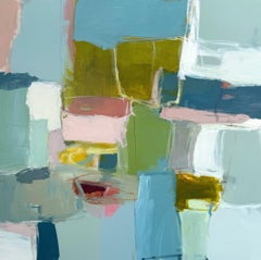 Coastal Abstract Landscape Painting, Large Square Contemporary Mixed Media