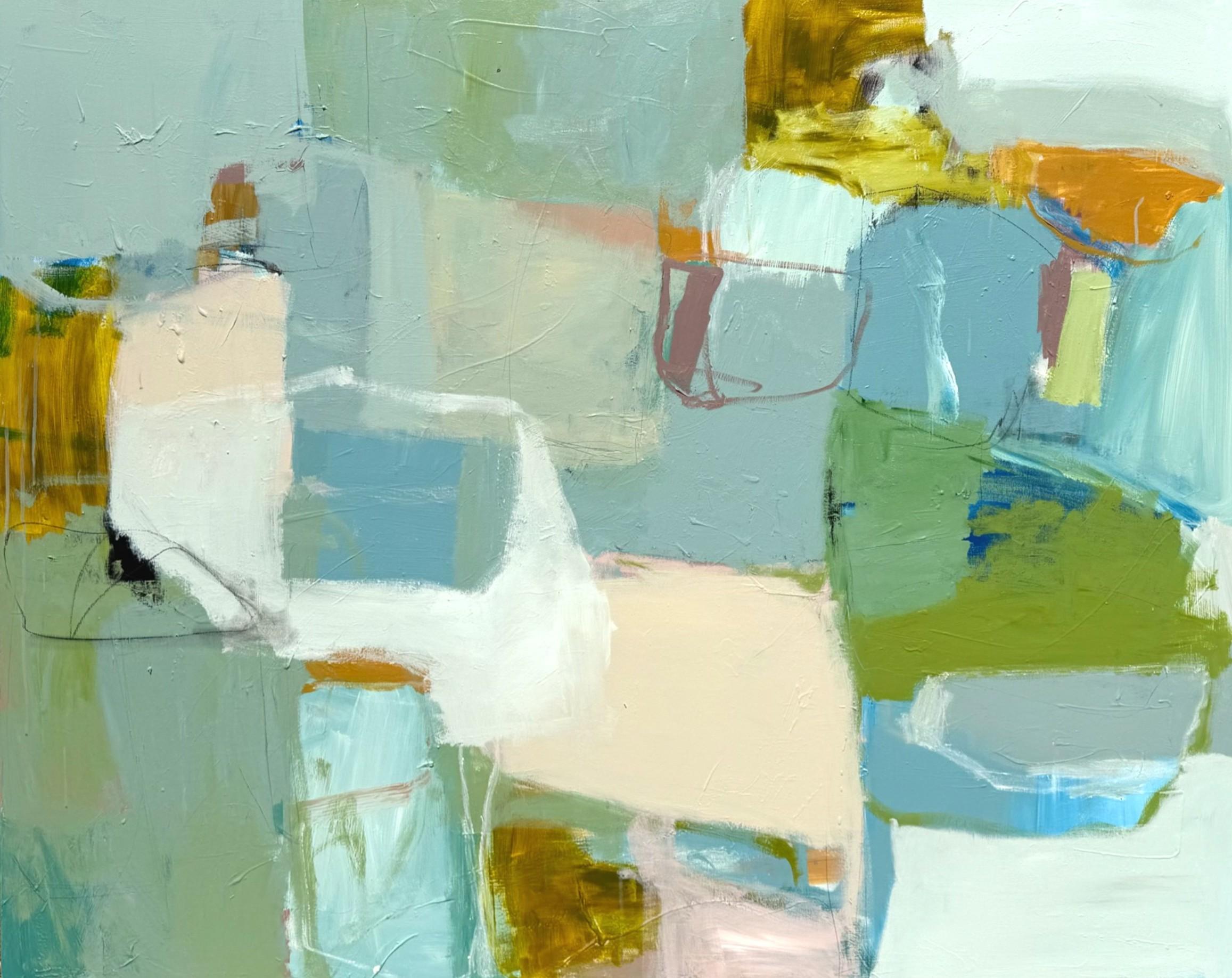 Grande peinture abstraite côtière, art tropical inspiré de l'océan, contemporain