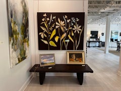 Warm Floral Abstract Painting, Amber Ochre Botanical Canvas Art