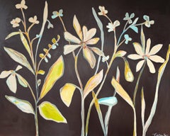 Warm Floral Abstract Painting, Amber Ochre Botanical Canvas Art