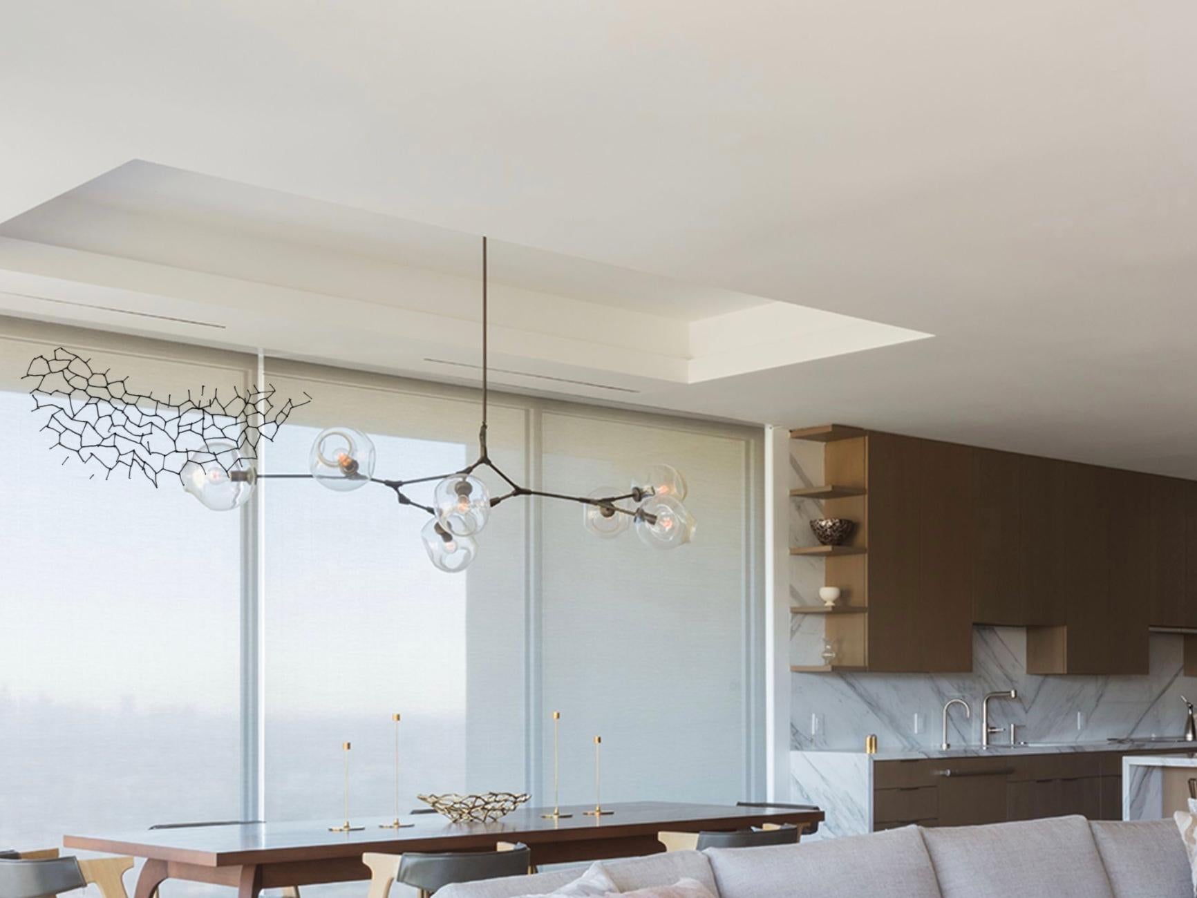Oiled Lindsey Adelman Branching 7 globe chandelier in Brushed Brass w/ grey glass