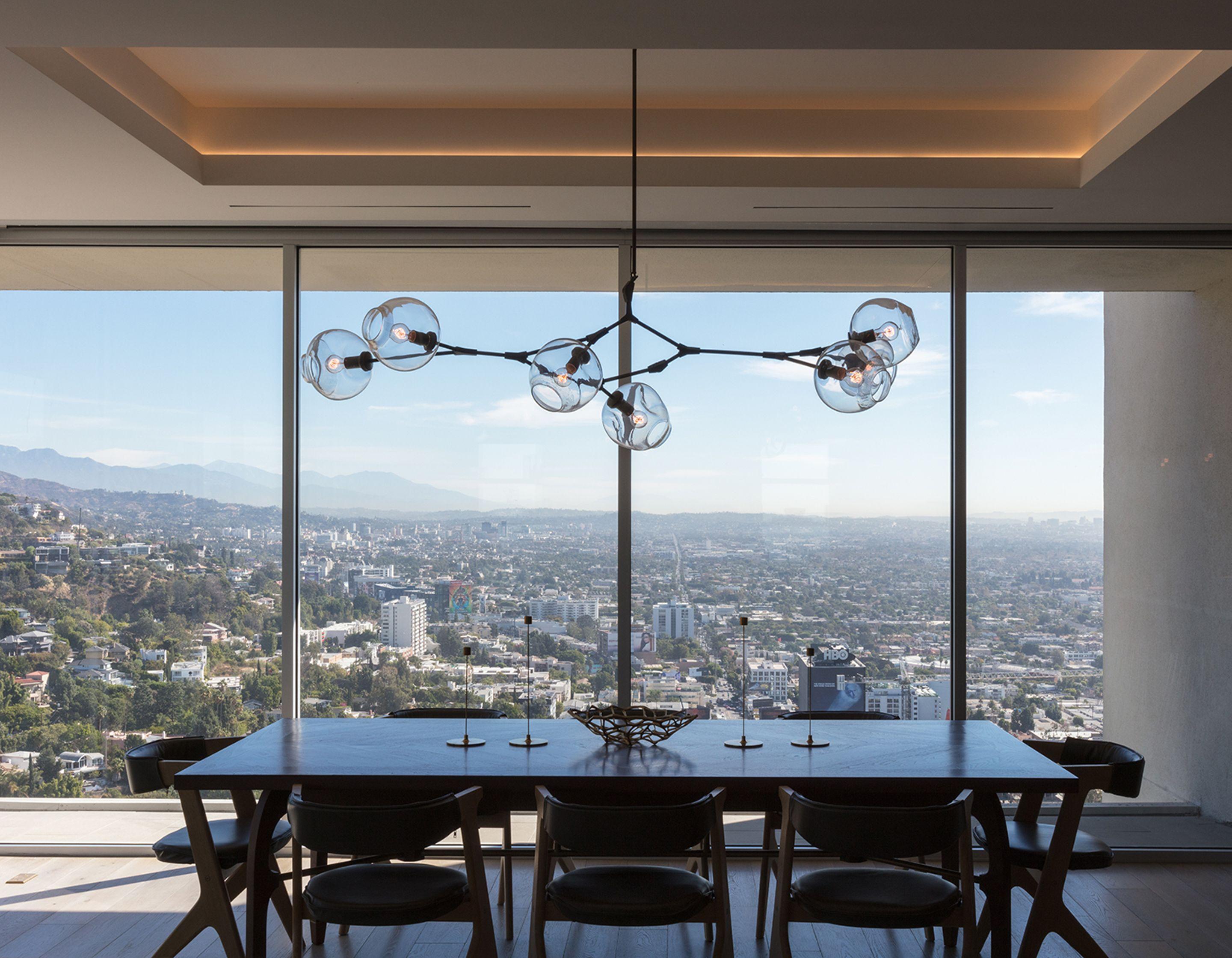 Contemporary Lindsey Adelman Branching 7 globe chandelier in Brushed Brass w/ grey glass