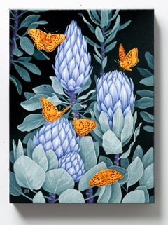 "Flourish", Nocturnal Garden with Protea Flowers and Butterflies Still-Life