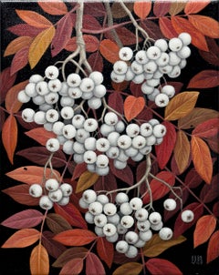 "Rowan Berries", Botanical Fruit Still-Life Study on a Dark Ground