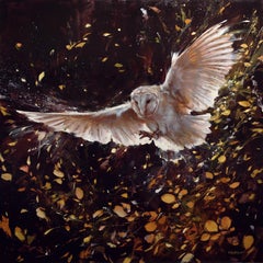 "Un susurro en las hojas" de Lindsey Kustusch, Pintura al óleo realista sobre aves