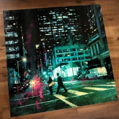 "After Hours" di Lindsey Kustusch, paesaggio urbano moderno e realista, pittura a olio