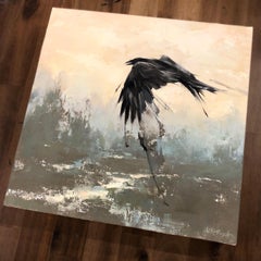 "En vuelo nº 1" de Lindsey Kustusch, pintura al óleo surrealista de aves
