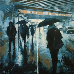 "London in Shades of Blue" by Lindsey Kustusch, Realist Cityscape, Oil Painting