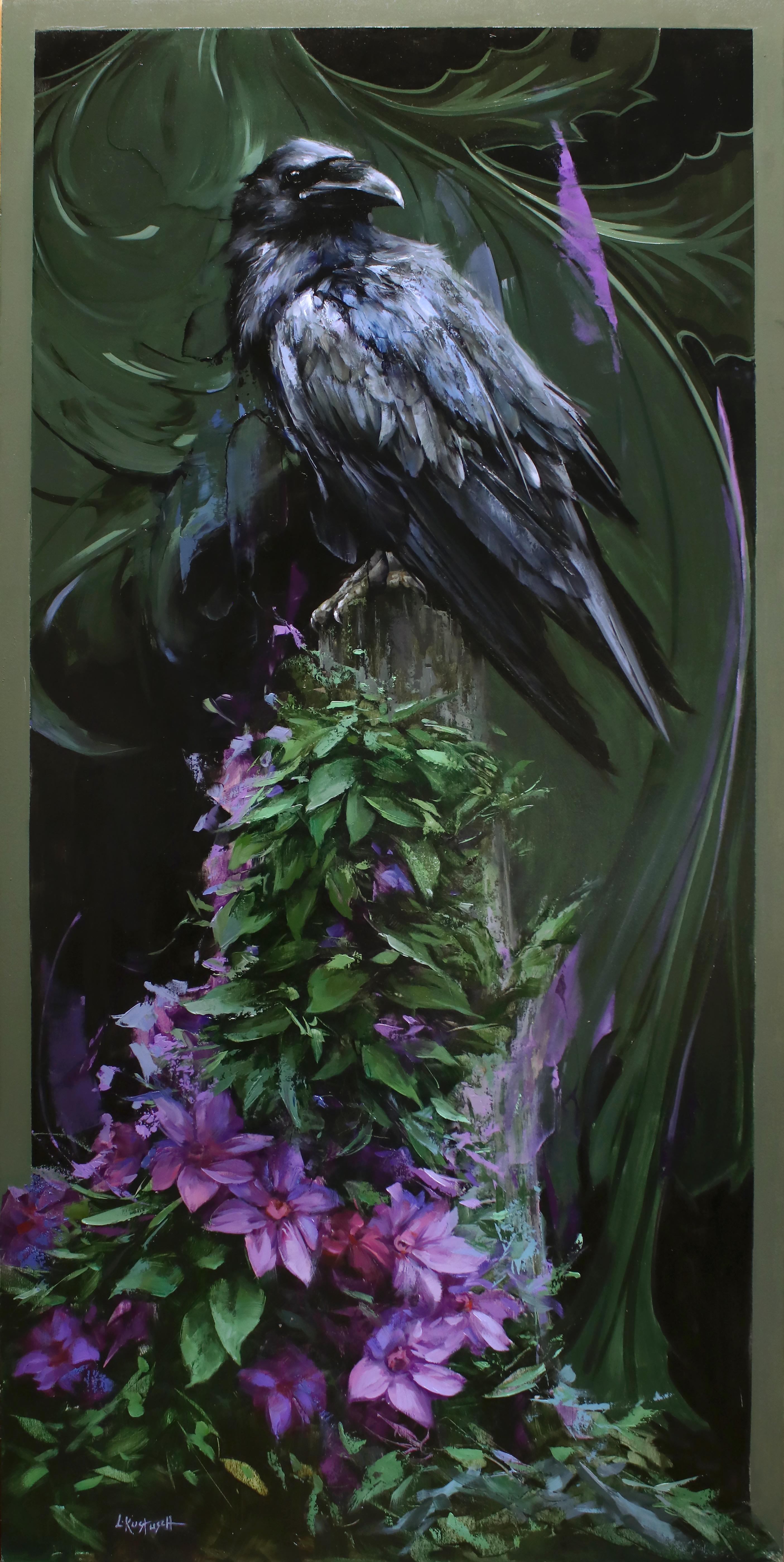 Lindsey Kustusch Animal Painting - "Magenta Blooms", Oil painting