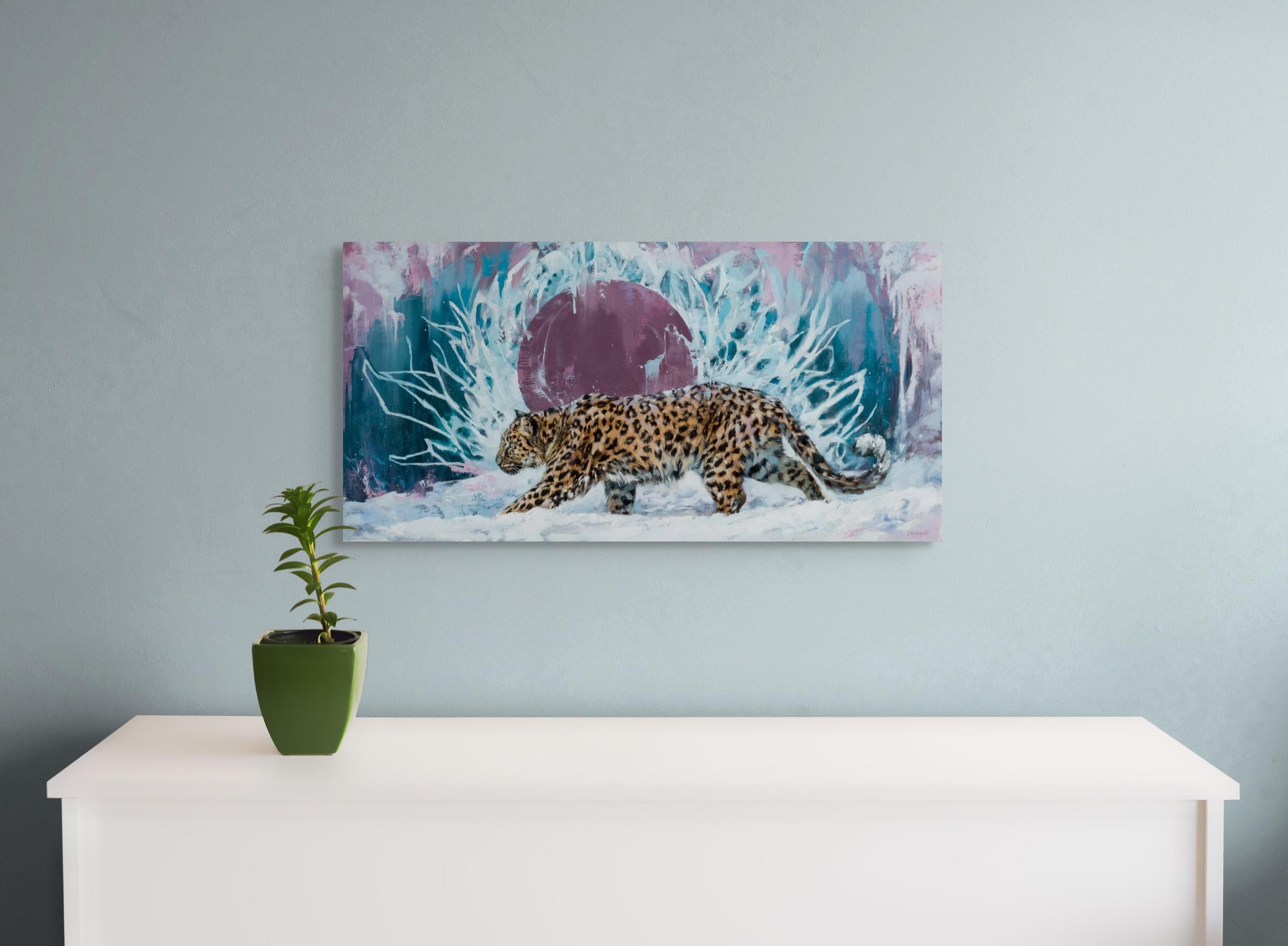 „Dermur Leopard“ – Endangered Big Cat, Ölgemälde – Painting von Lindsey Kustusch