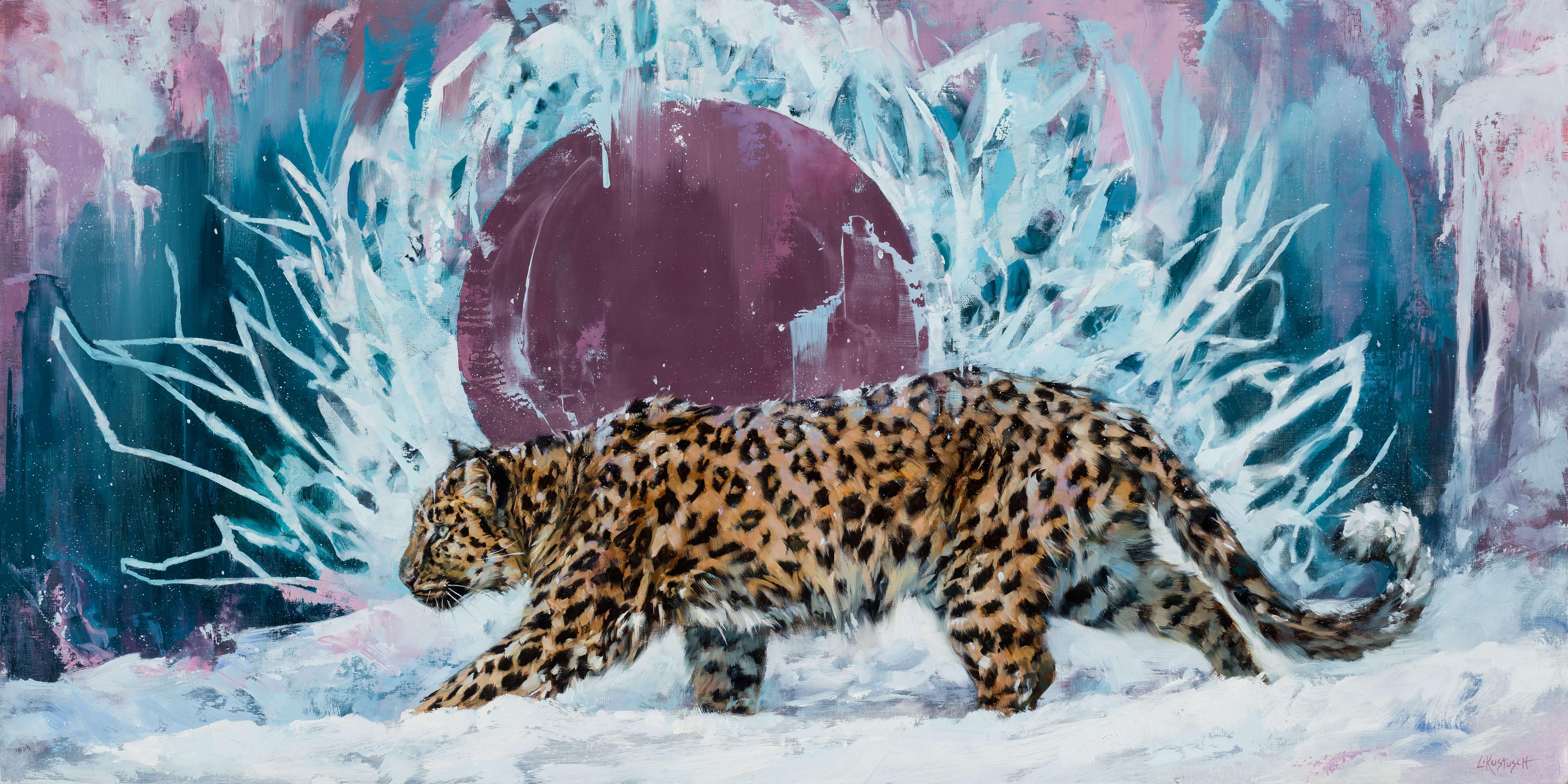 Lindsey Kustusch Figurative Painting - "The Amur Leopard" - Endangered Big Cat Oil Painting